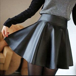High Waist Faux Leather Mini Skirt - Black
